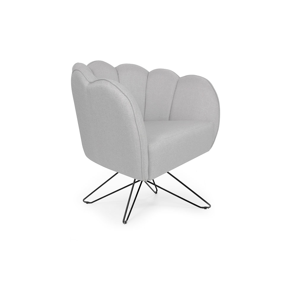 Poltrona Ariel Base Aço Linho Creme e Preta