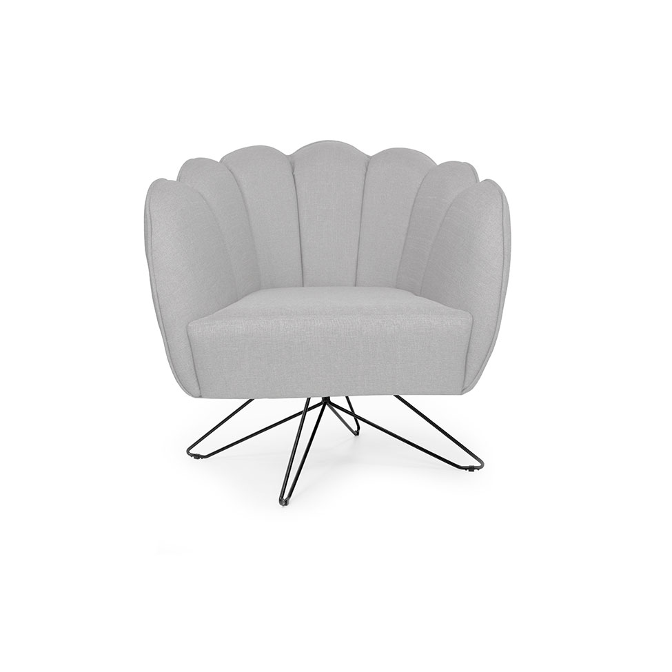 Poltrona Ariel Base Aço Linho Creme e Preta