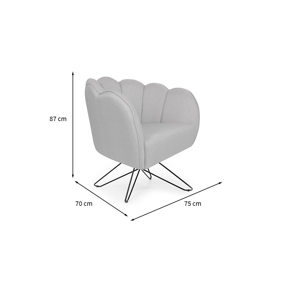 Poltrona Ariel Base Aço Linho Creme e Preta