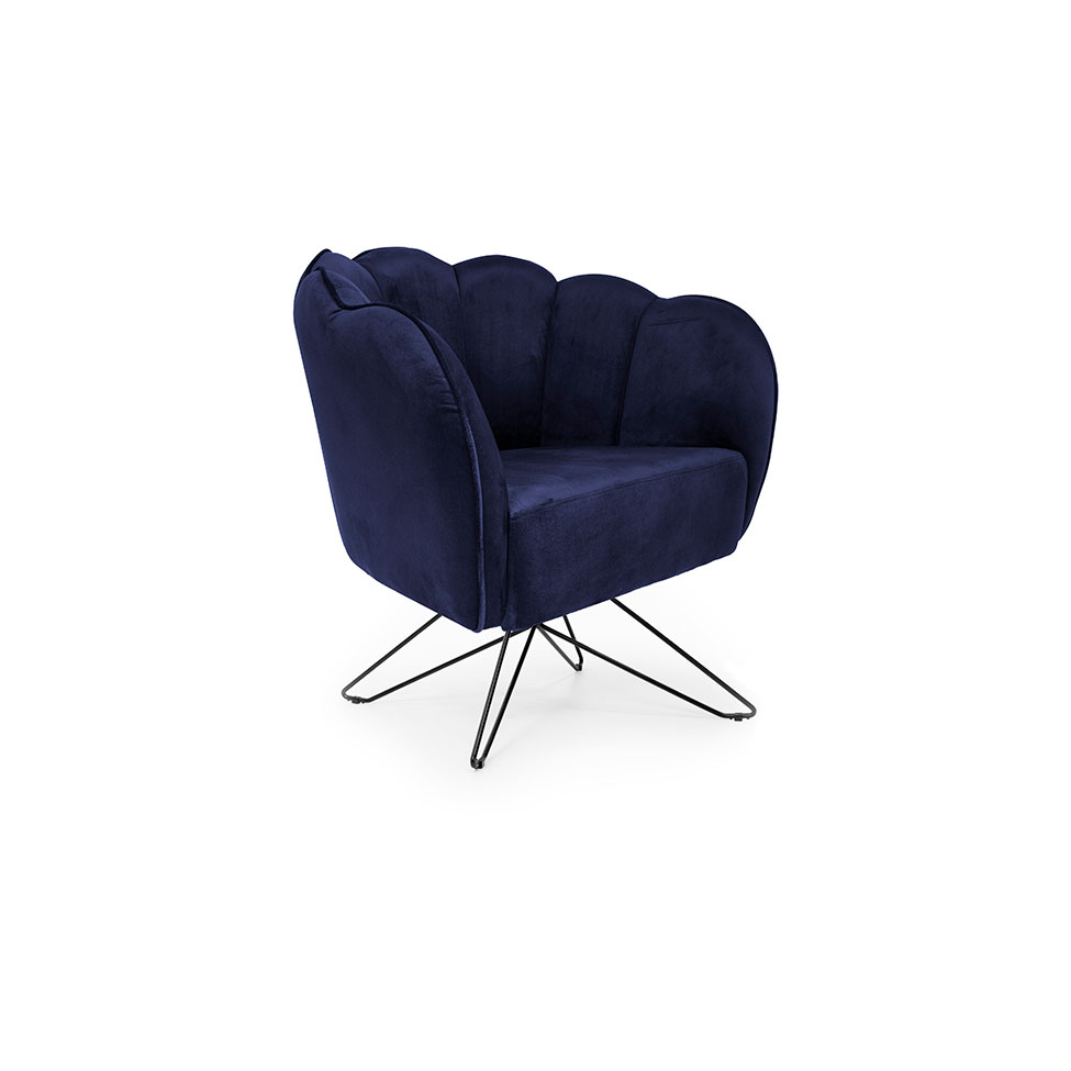 Poltrona Ariel Base Aço Suede Marinho e Preta