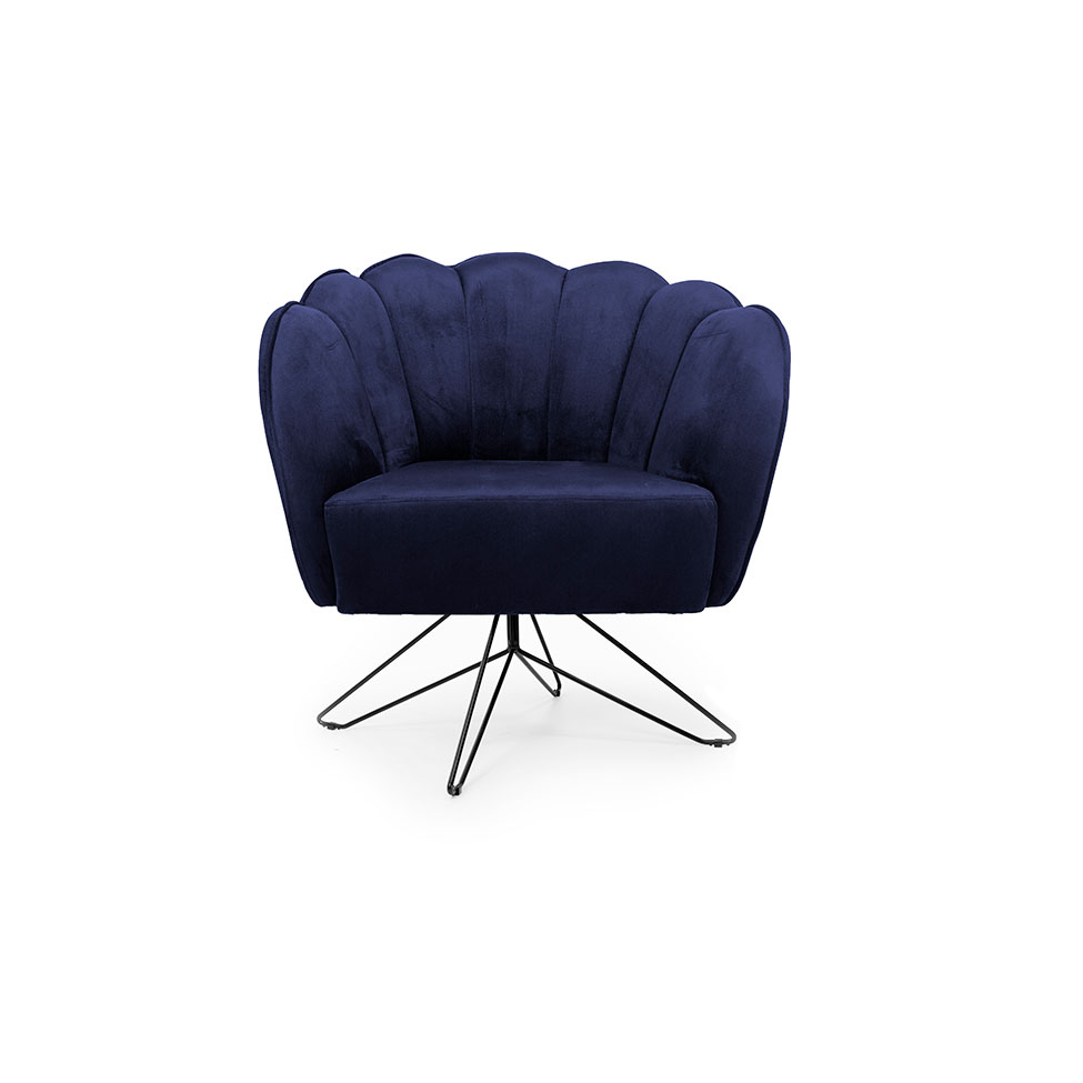 Poltrona Ariel Base Aço Suede Marinho e Preta