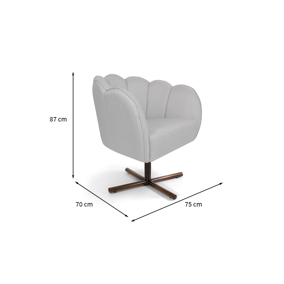 Poltrona Ariel Giratória Linho Creme e Castanho