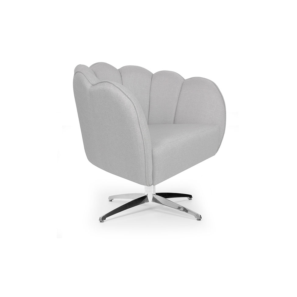 Poltrona Ariel Giratória Linho Creme e Cromada