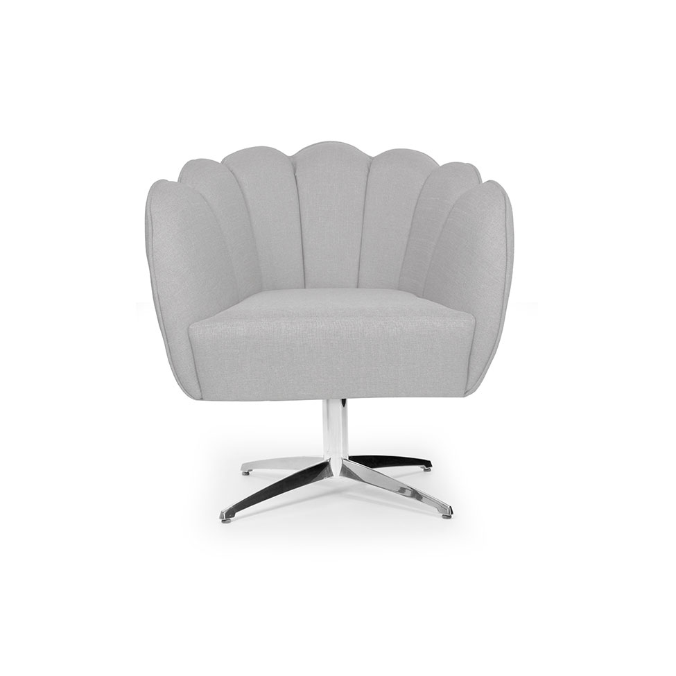Poltrona Ariel Giratória Linho Creme e Cromada