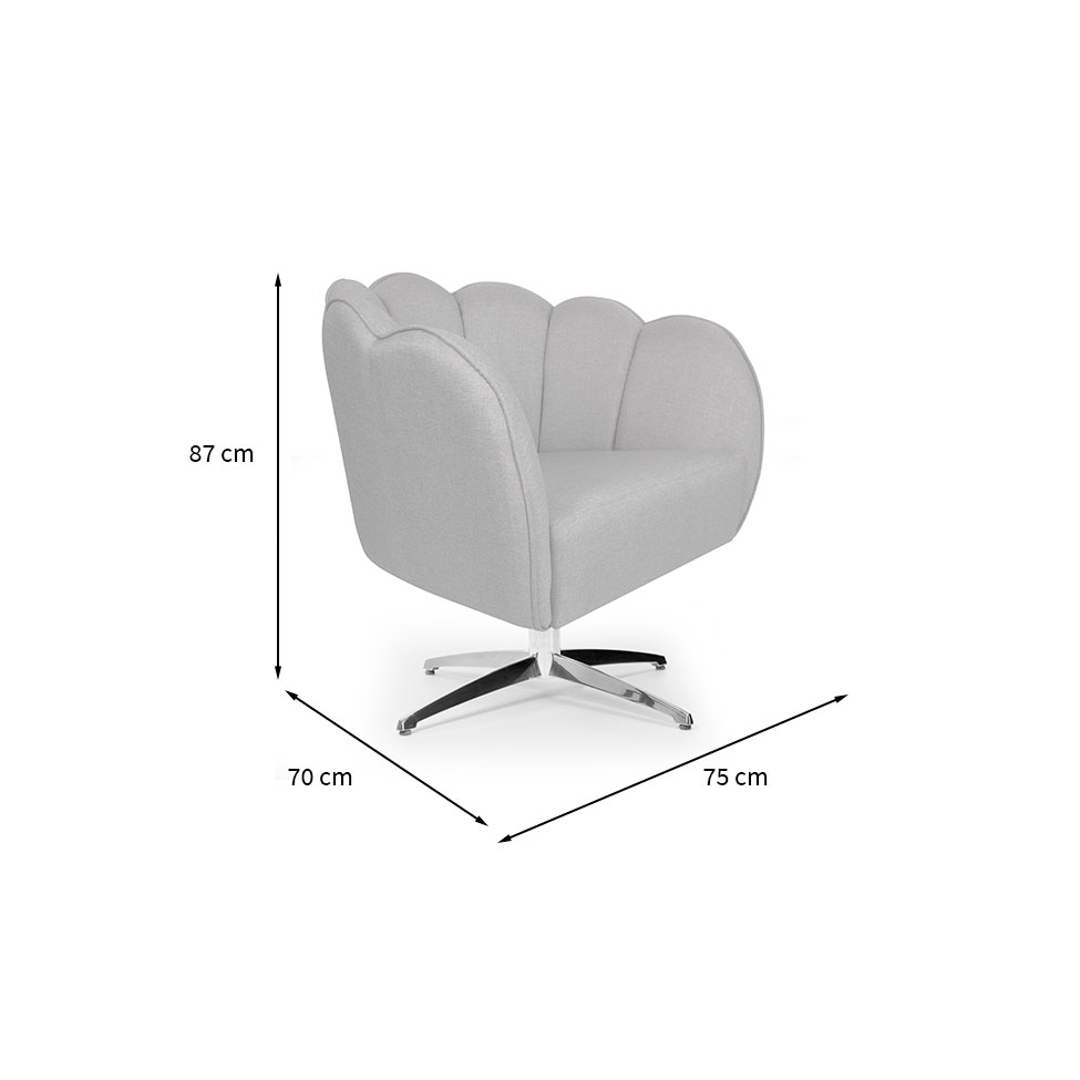 Poltrona Ariel Giratória Linho Creme e Cromada