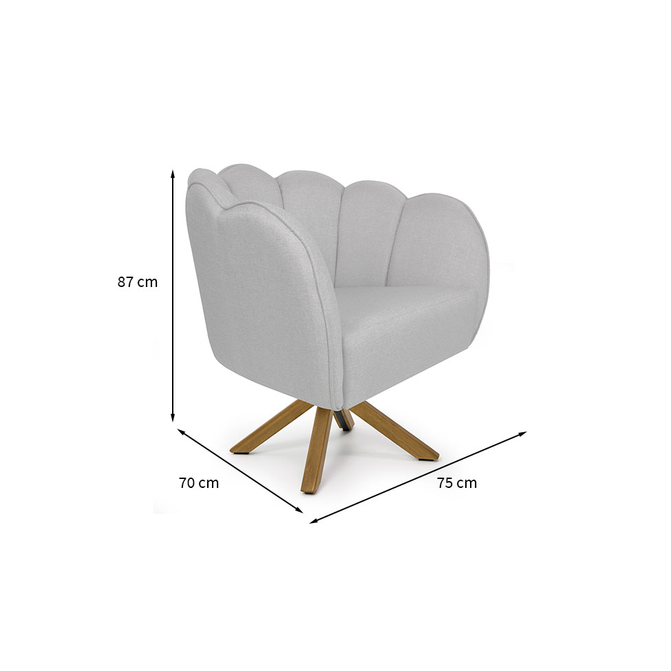 Poltrona Ariel Giratória Linho Creme e Madeira