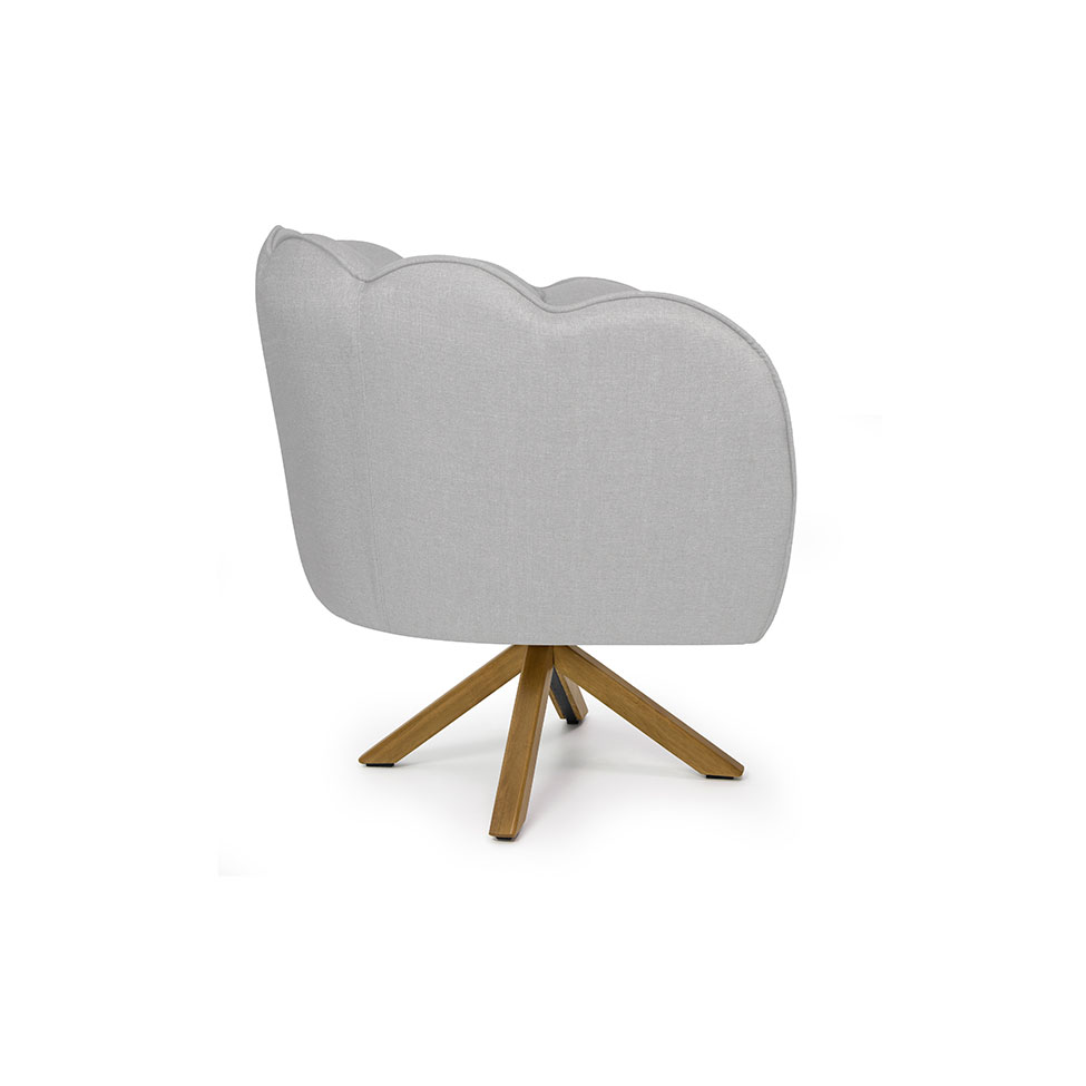 Poltrona Ariel Giratória Linho Creme e Madeira