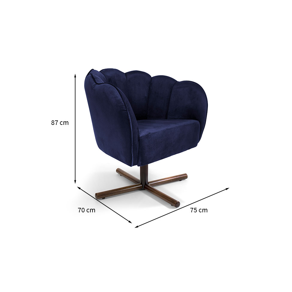 Poltrona Ariel Giratória Suede Marinho e Castanho