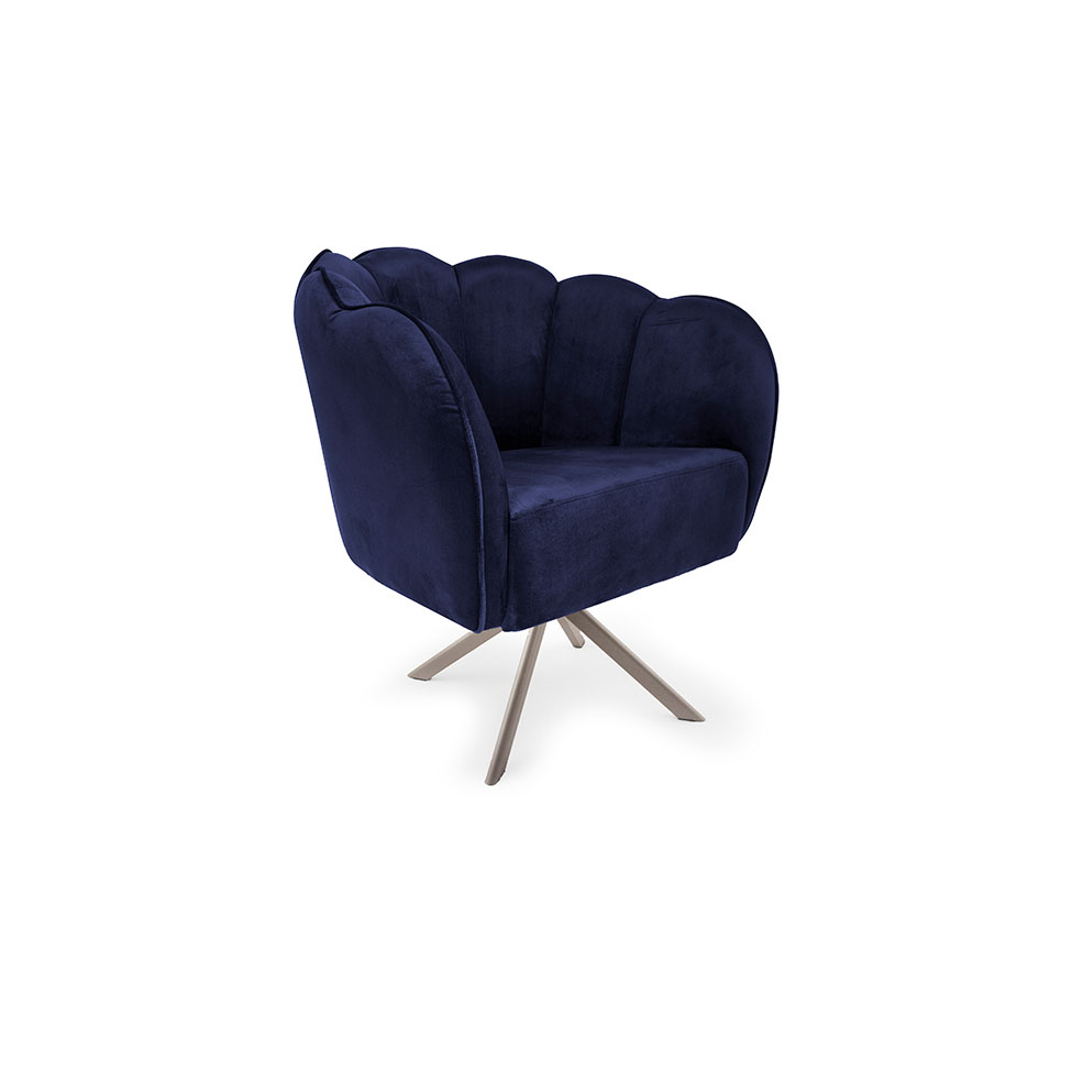 Poltrona Ariel Giratória Suede Marinho e Champagne