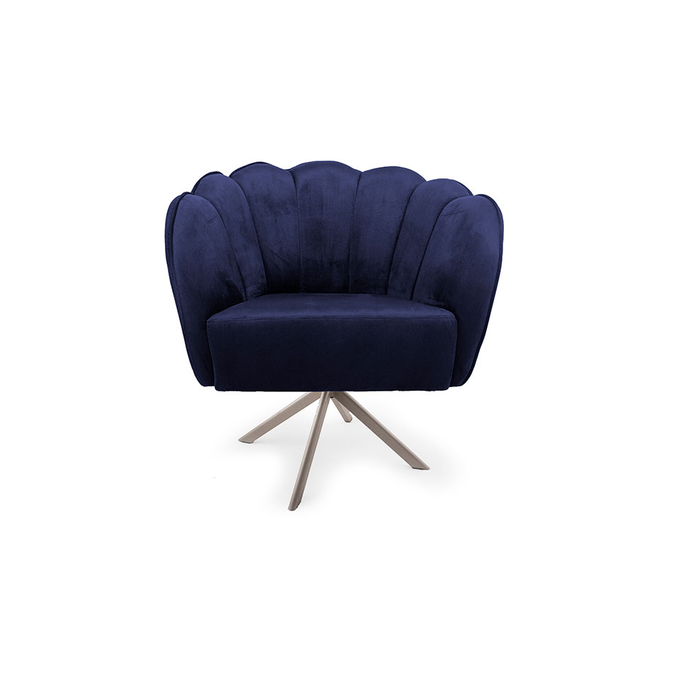Poltrona Ariel Giratória Suede Marinho e Champagne