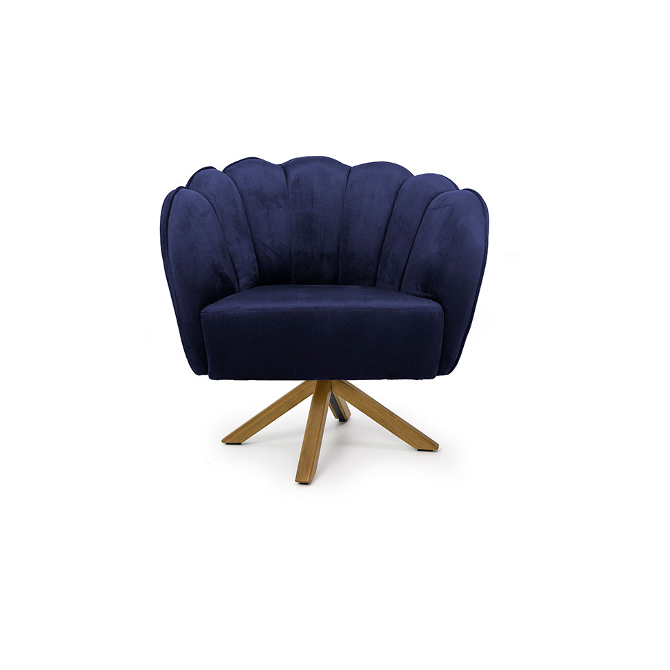 Poltrona Ariel Giratória Suede Marinho e Madeira