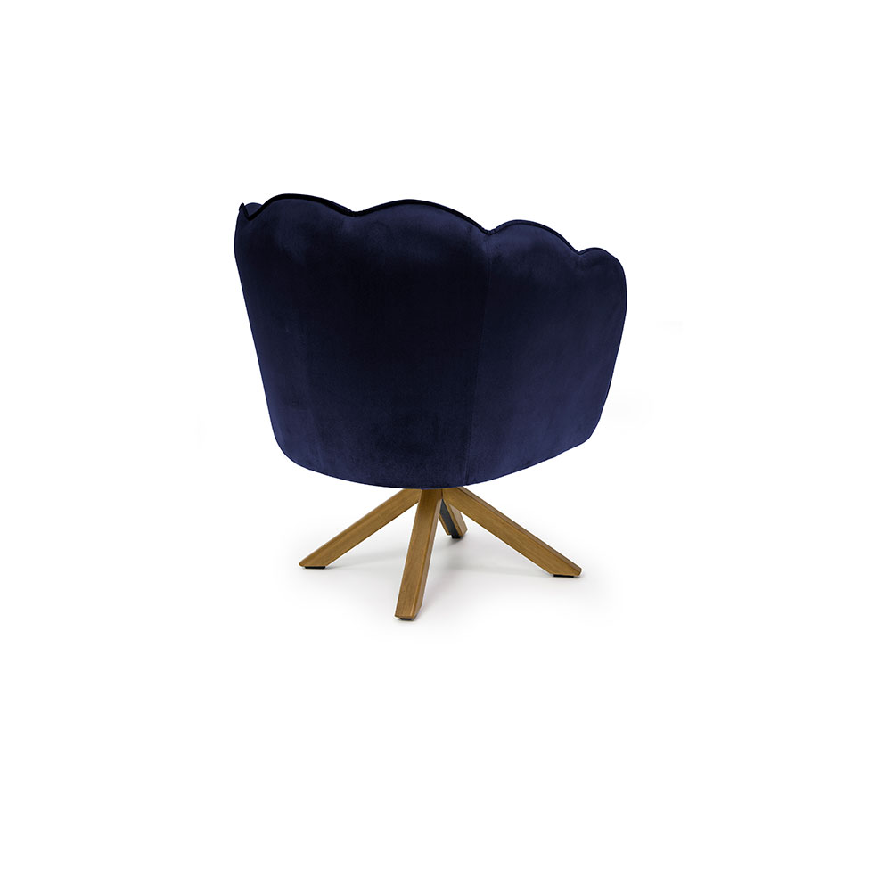 Poltrona Ariel Giratória Suede Marinho e Madeira