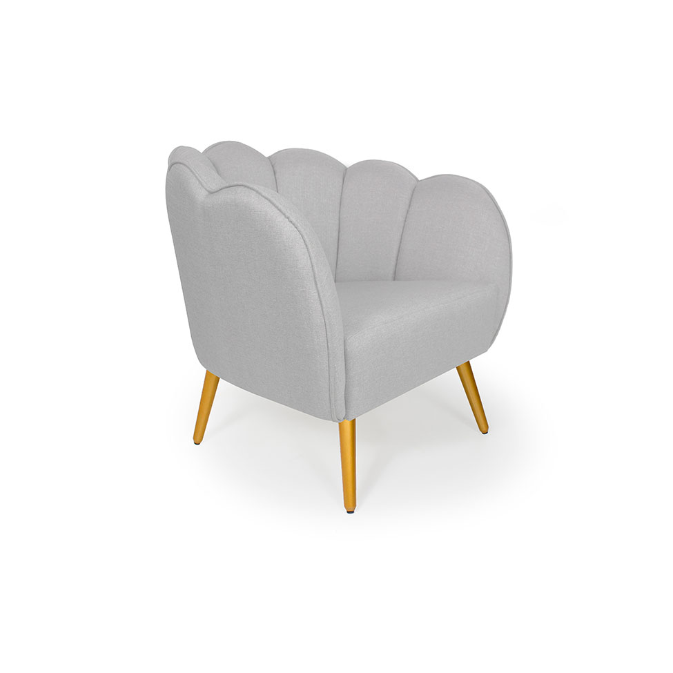 Poltrona Ariel Pé Palito Linho Creme e Bronze