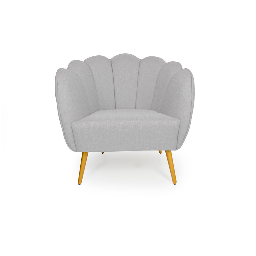 Poltrona Ariel Pé Palito Linho Creme e Bronze
