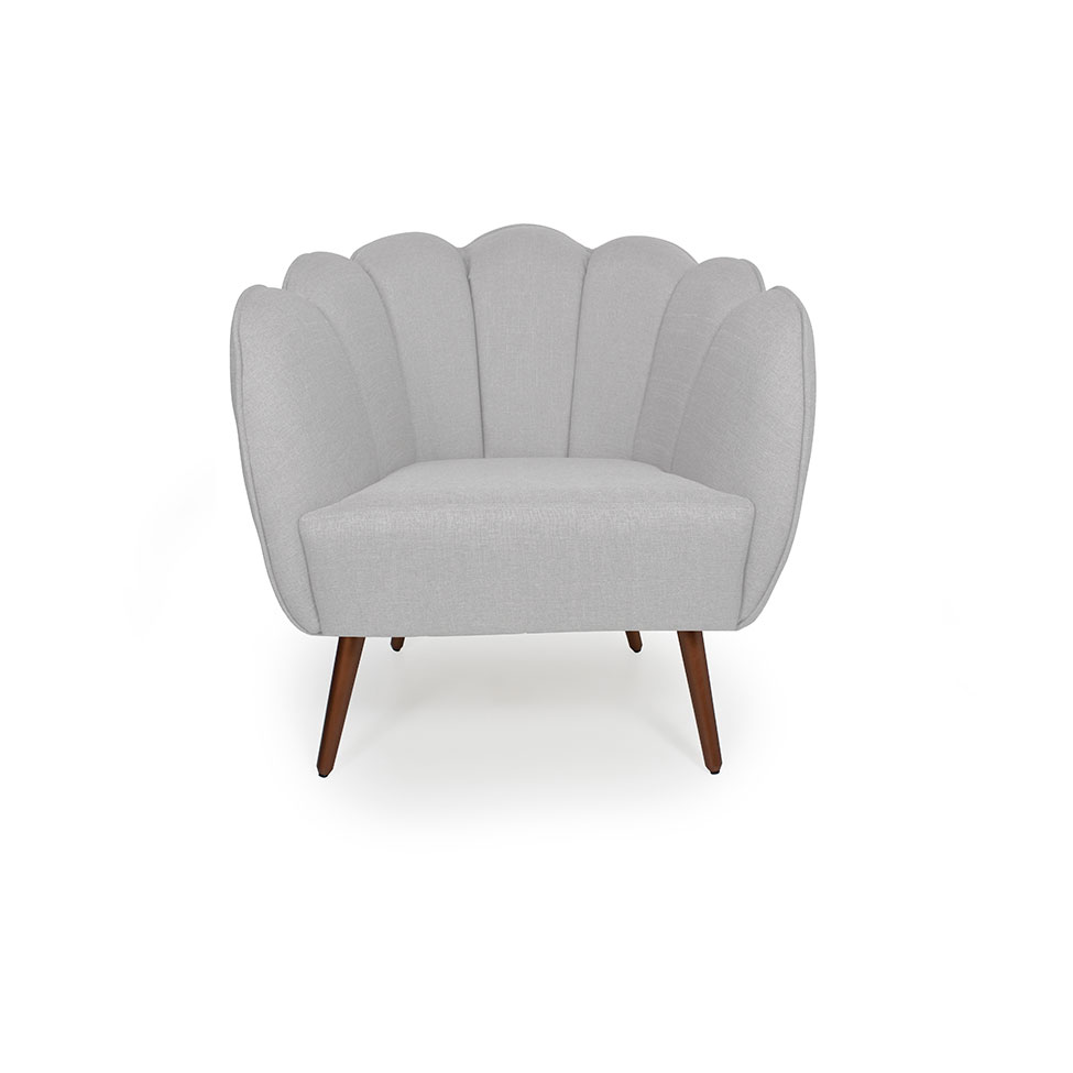 Poltrona Ariel Pé Palito Linho Creme e Cobre