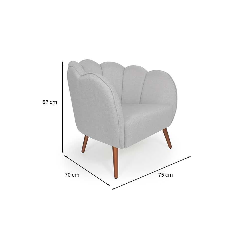 Poltrona Ariel Pé Palito Linho Creme e Cobre
