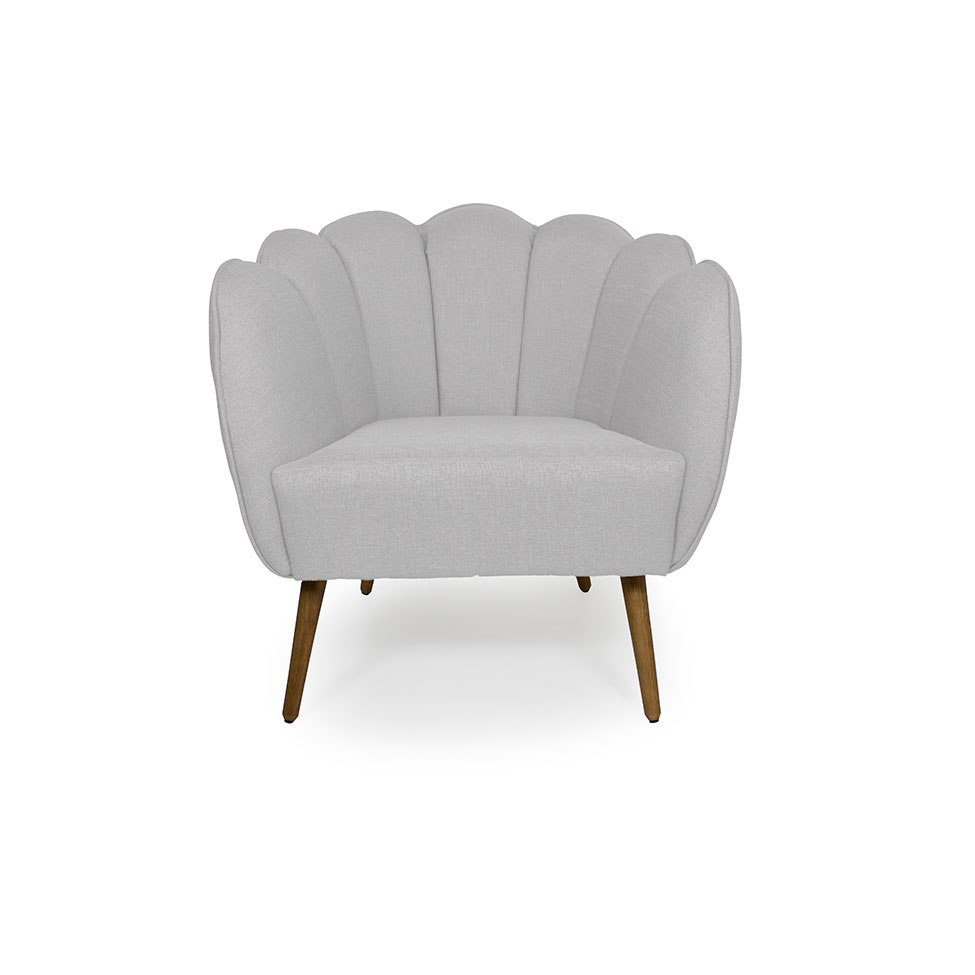 Poltrona Ariel Pé Palito Linho Creme e Madeira