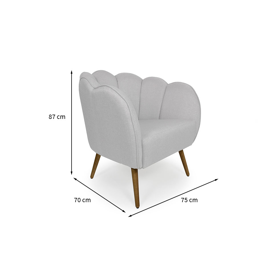 Poltrona Ariel Pé Palito Linho Creme e Madeira