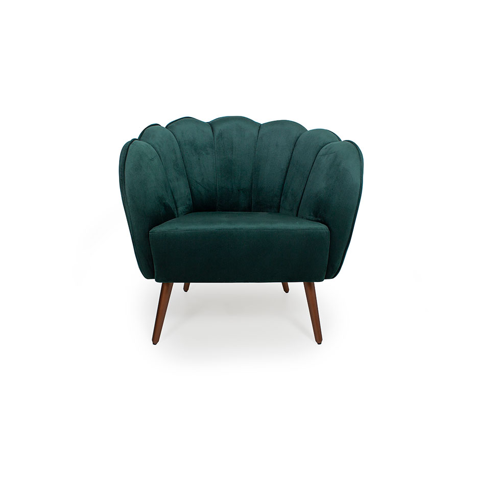 Poltrona Ariel Pé Palito Suede Esmeralda e Cobre