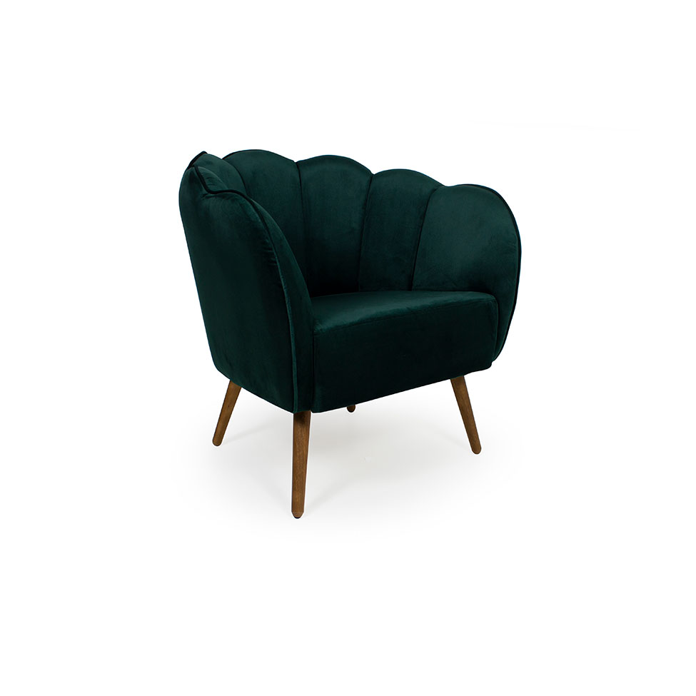 Poltrona Ariel Pé Palito Suede Esmeralda e Madeira