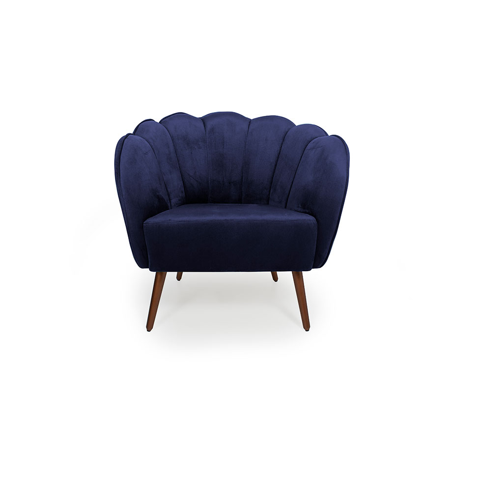 Poltrona Ariel Pé Palito Suede Marinho e Cobre
