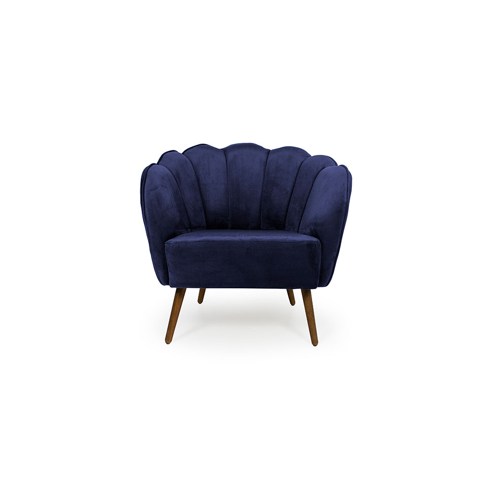 Poltrona Ariel Pé Palito Suede Marinho e Madeira
