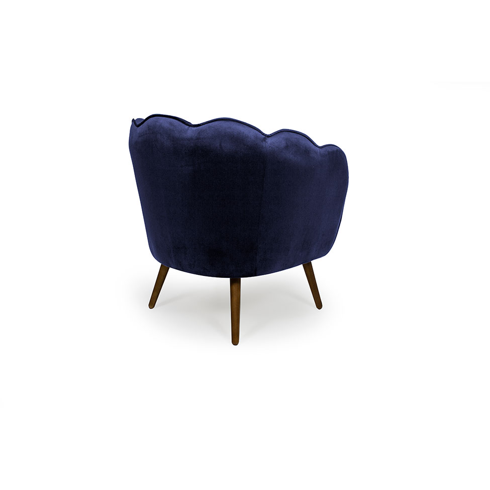 Poltrona Ariel Pé Palito Suede Marinho e Madeira