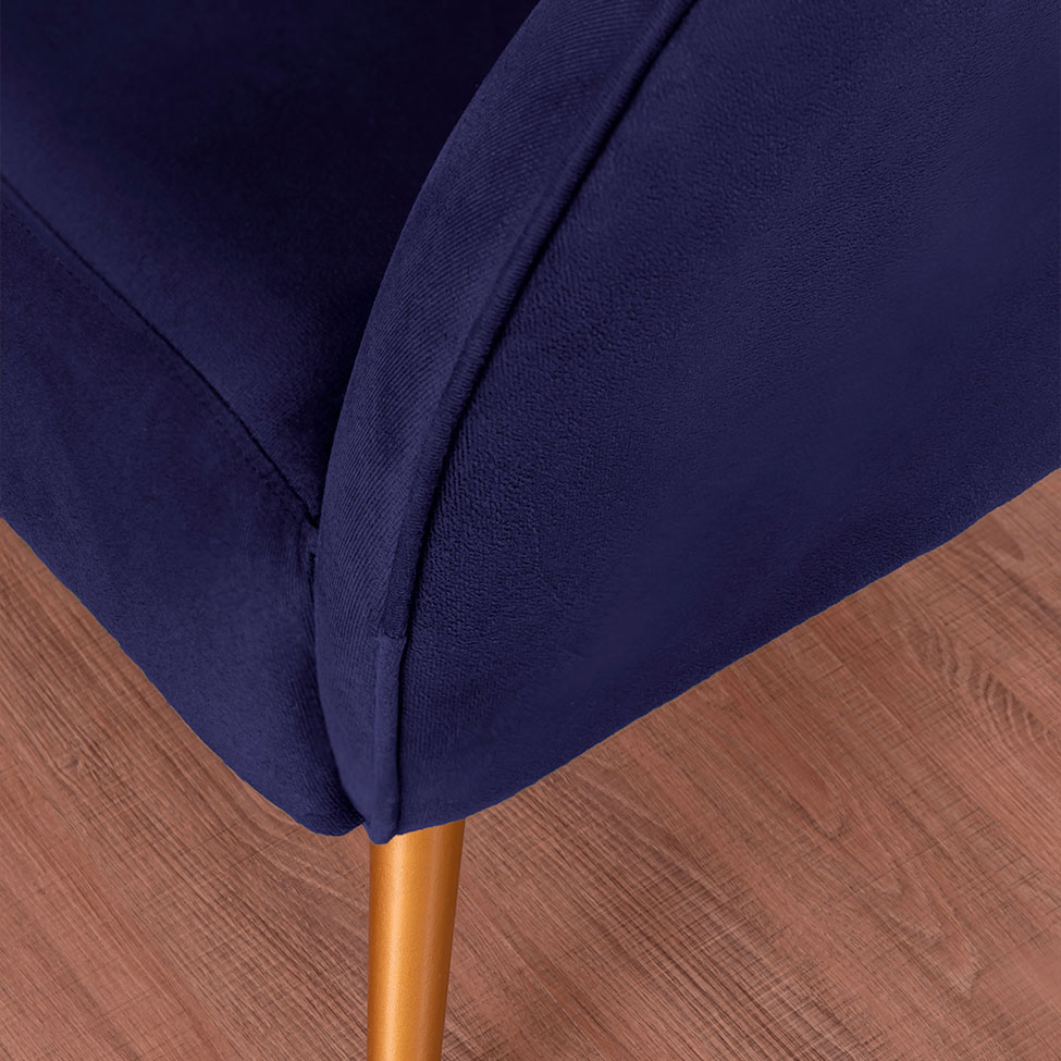 Poltrona Ariel Suede Azul Marinho e Dourada