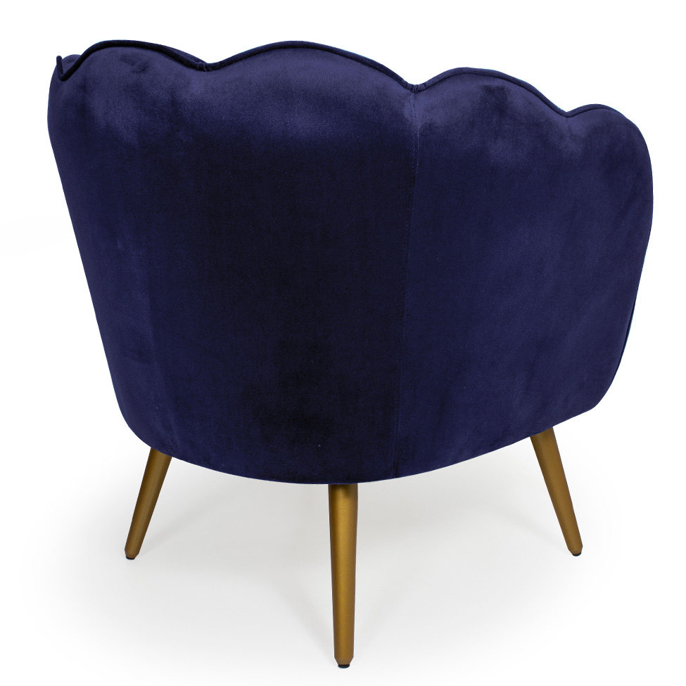 Poltrona Ariel Suede Azul Marinho e Dourada