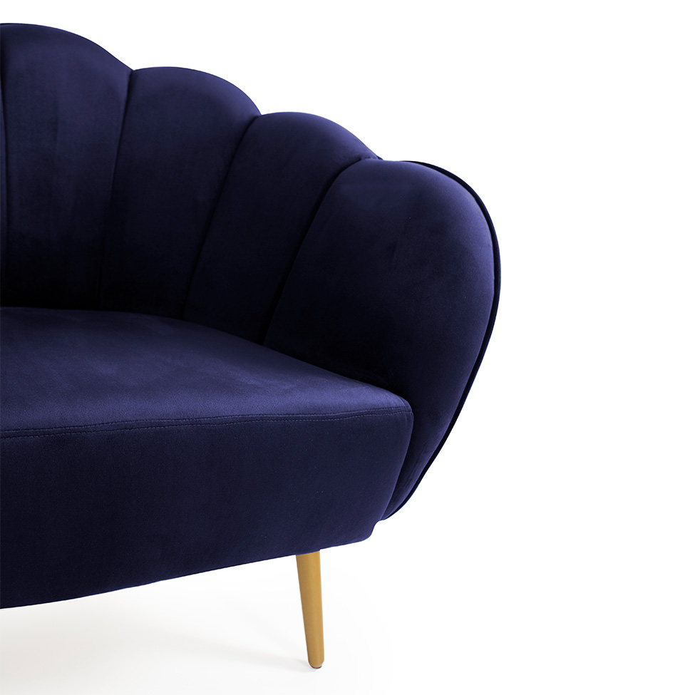 Poltrona Ariel Suede Azul Marinho e Dourada