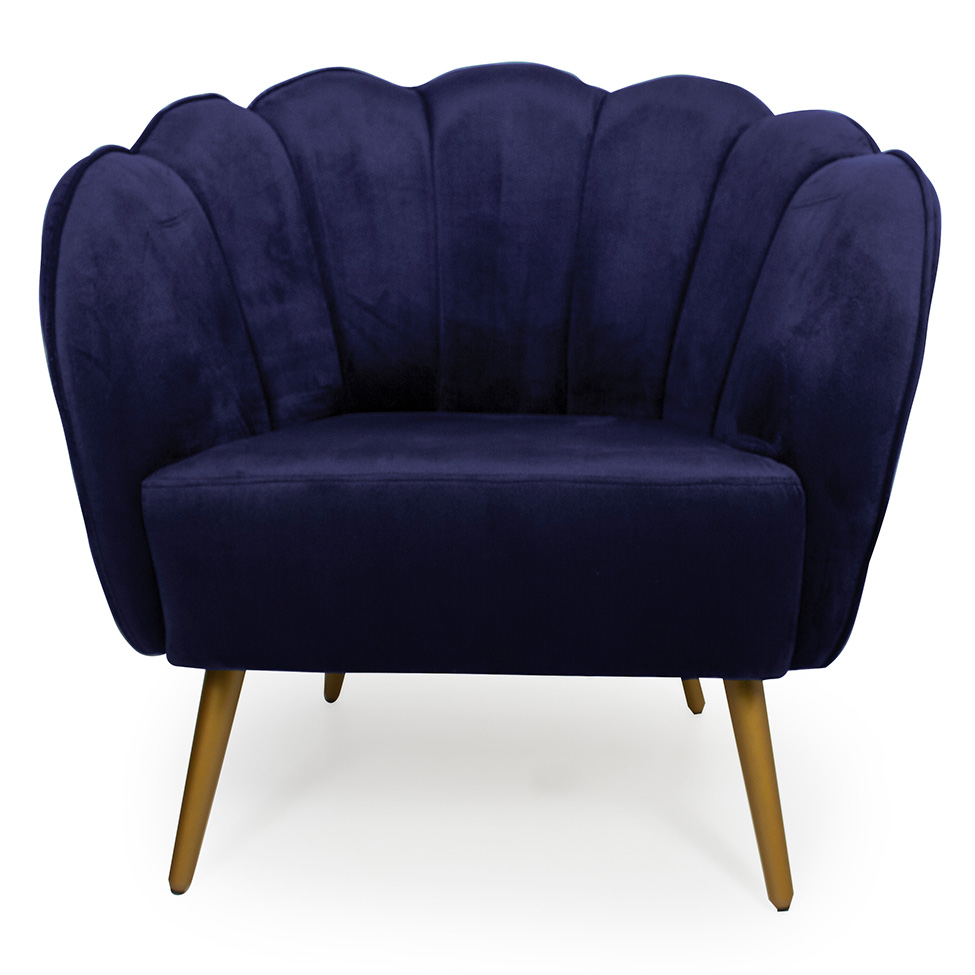 Poltrona Ariel Suede Azul Marinho e Dourada