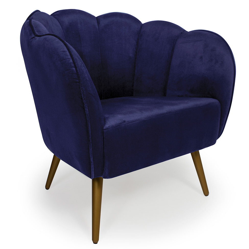 Poltrona Ariel Suede Azul Marinho e Dourada