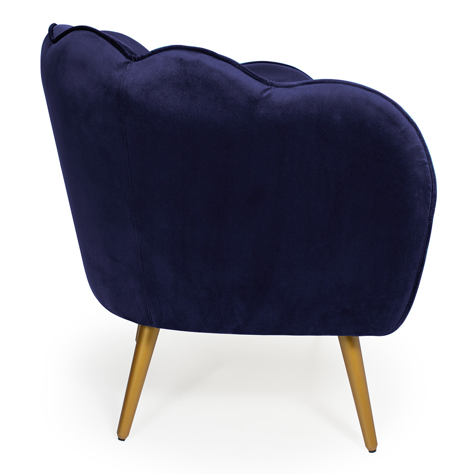 Poltrona Ariel Suede Azul Marinho e Dourada