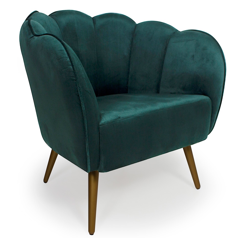 Poltrona Ariel Suede Esmeralda e Dourada