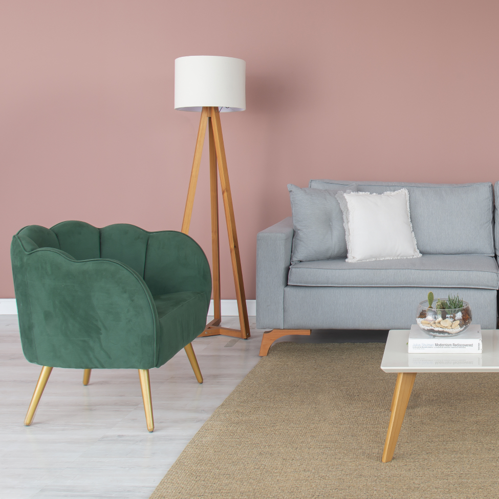 Poltrona Ariel Suede Esmeralda e Dourada