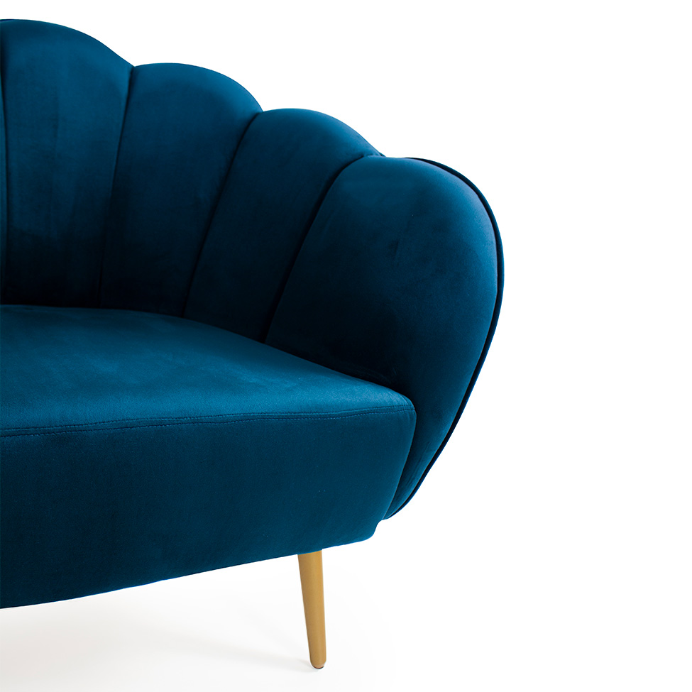 Poltrona Ariel Veludo Azul e Dourada