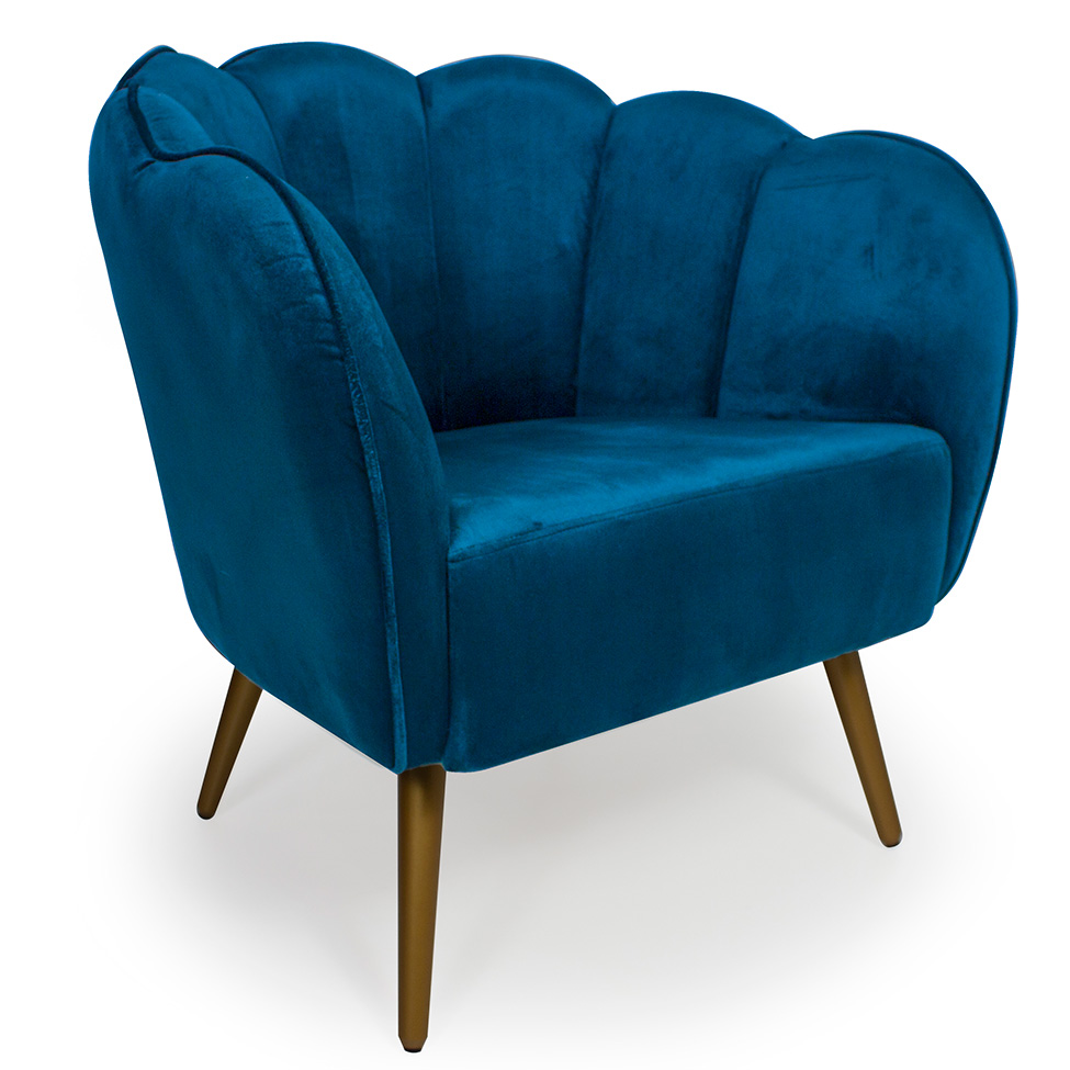 Poltrona Ariel Veludo Azul e Dourada