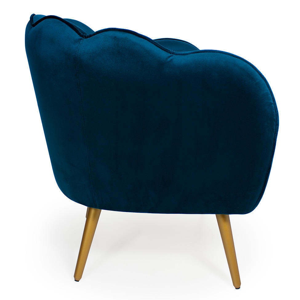Poltrona Ariel Veludo Azul e Dourada