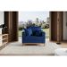 Poltrona Beny Pés e Base em Madeira Linho Cotton Azul Marinho