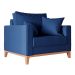 Poltrona Beny Pés e Base em Madeira Linho Cotton Azul Marinho