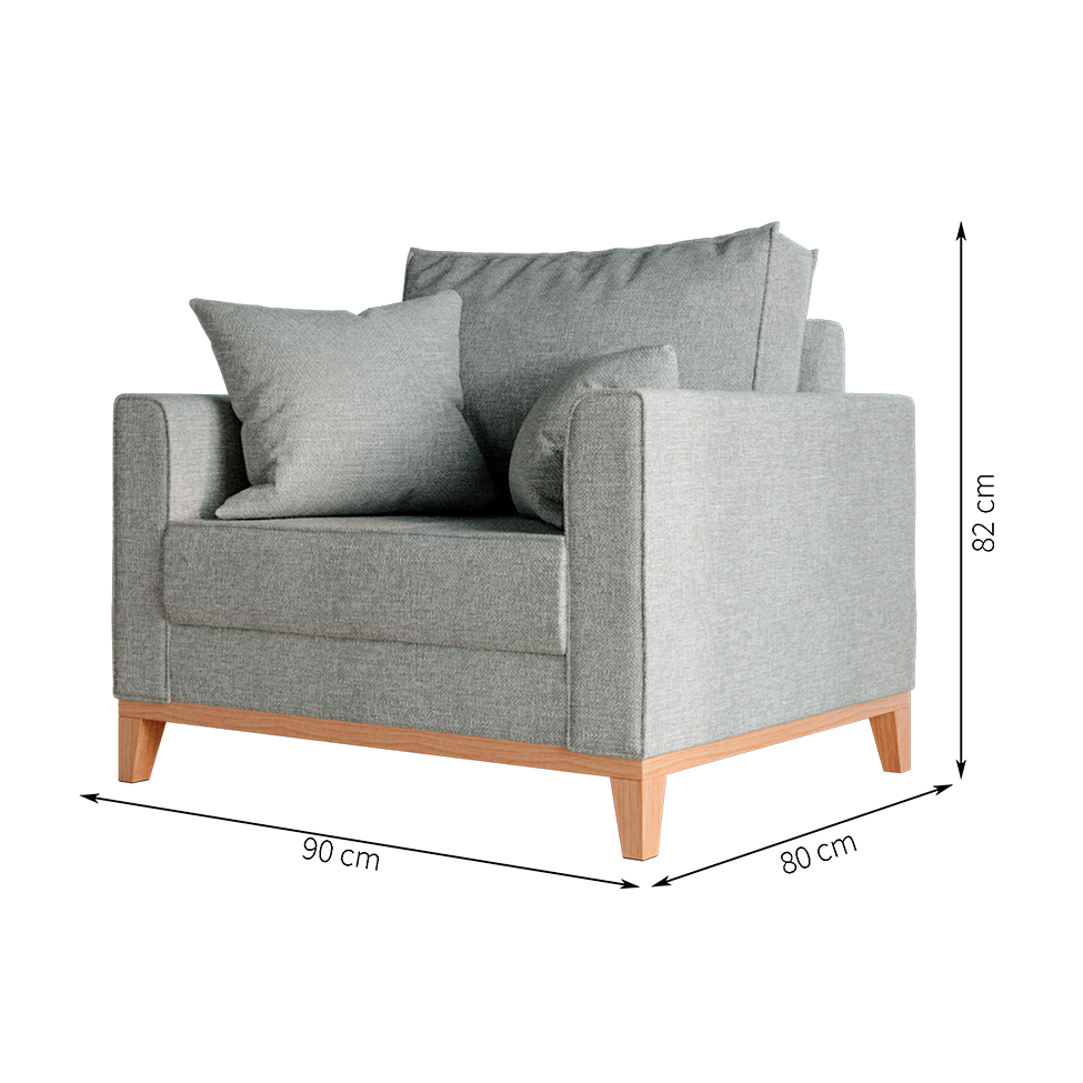 Poltrona Beny Pés e Base em Madeira Linho Cotton Cinza