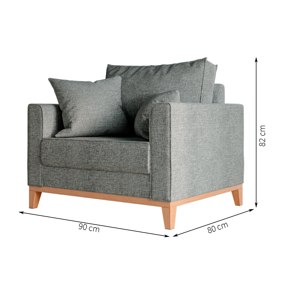 Poltrona Beny Pés e Base em Madeira Linho Cotton Grafite