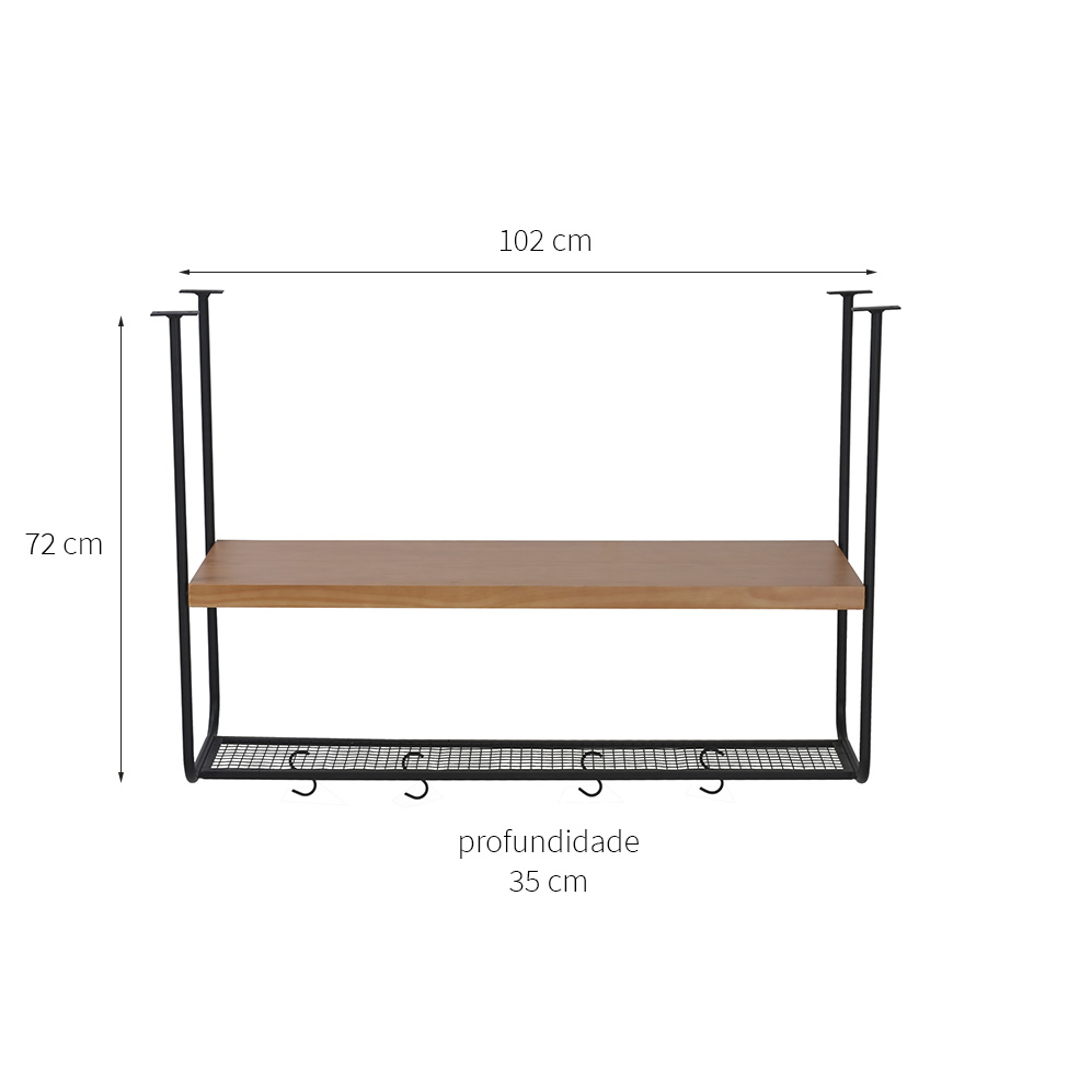 Prateleira Hangen Avelã e Preta 102 cm