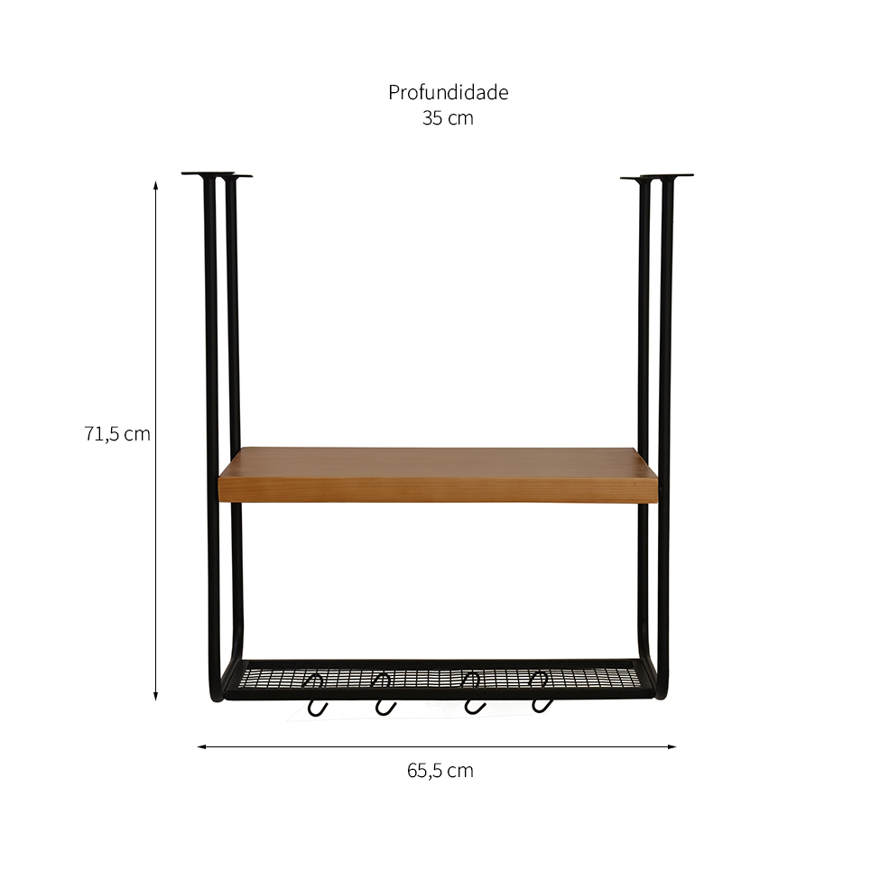 Prateleira Hangen Preta e Avelã 66 cm