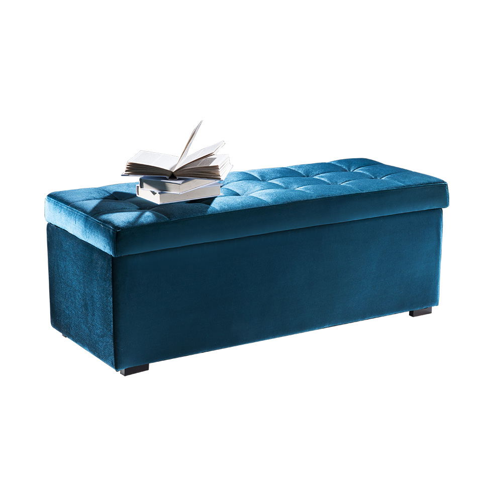 Puff Baú Veludo Azul 140 cm