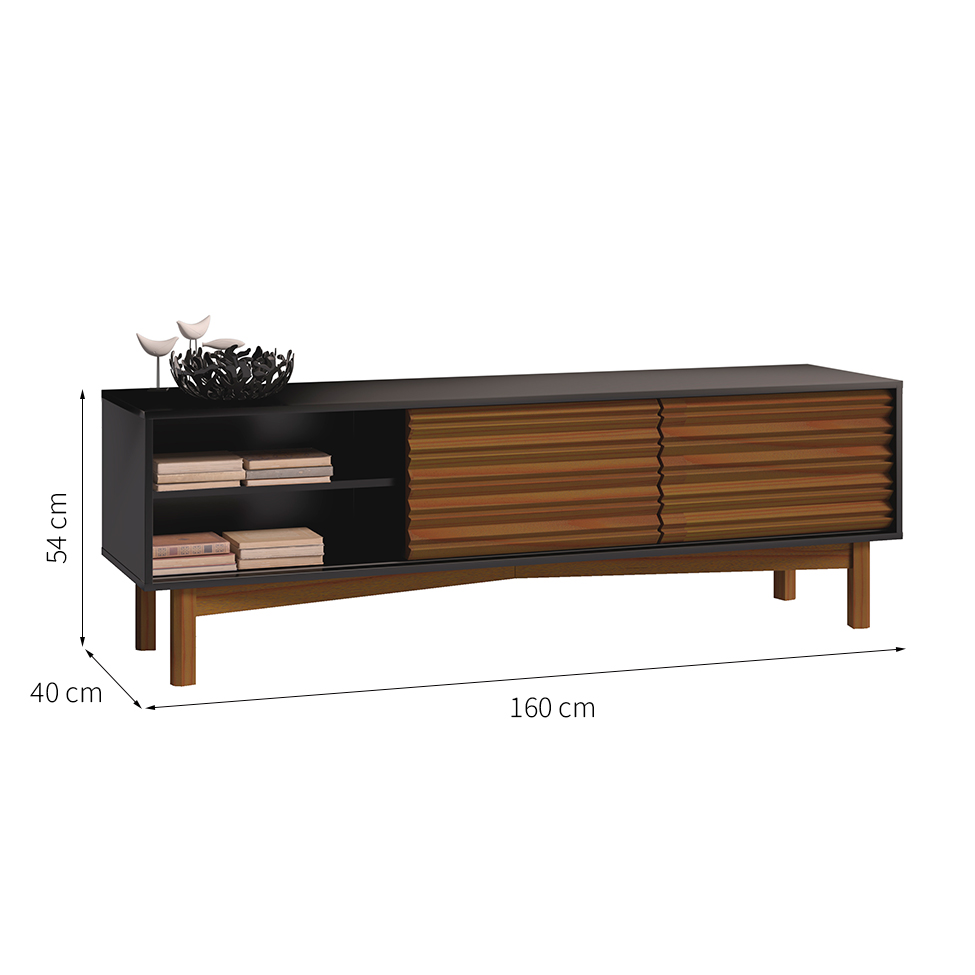 Rack Galeão Preto e Amêndoa 160 cm