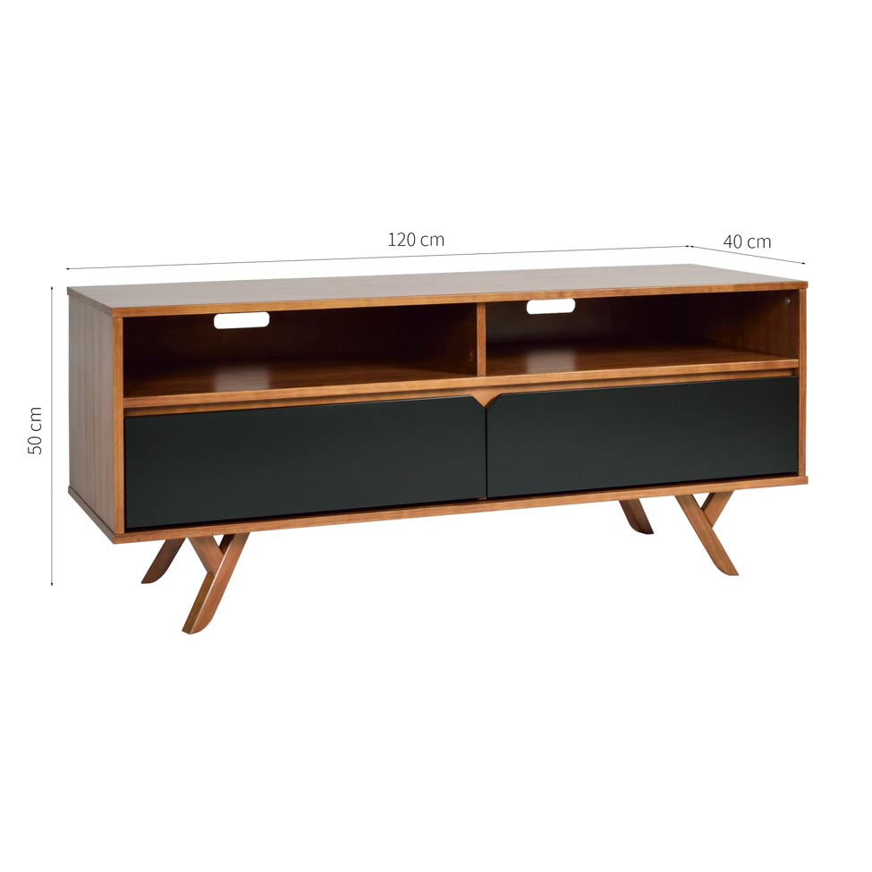 Rack Ipiranga Madeira Maciça Amêndoa e Preto 120 cm