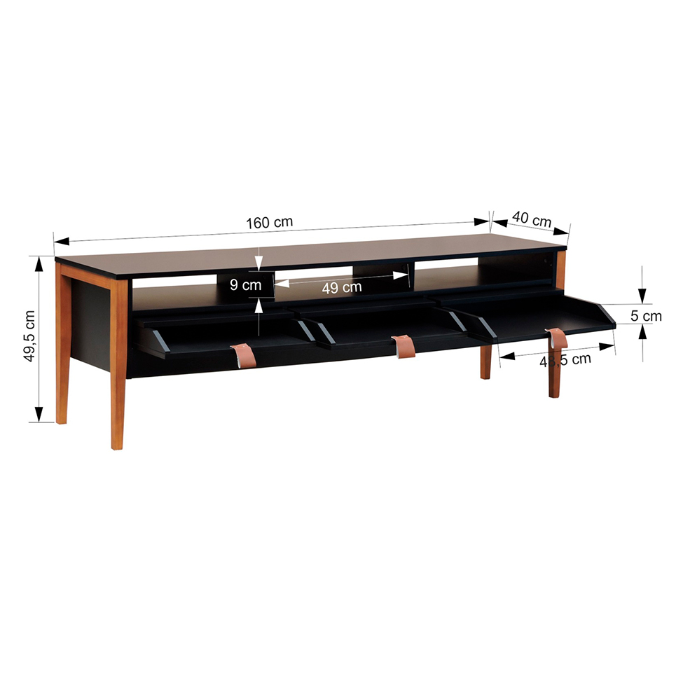 Rack Nick 3 GV Preto e Avelã 160 cm