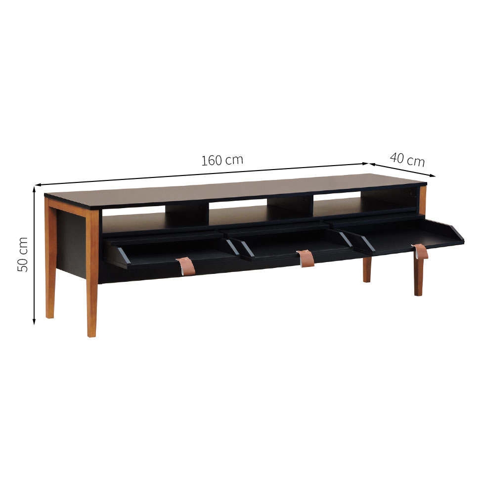 Rack Nick 3 GV Preto e Avelã 160 cm