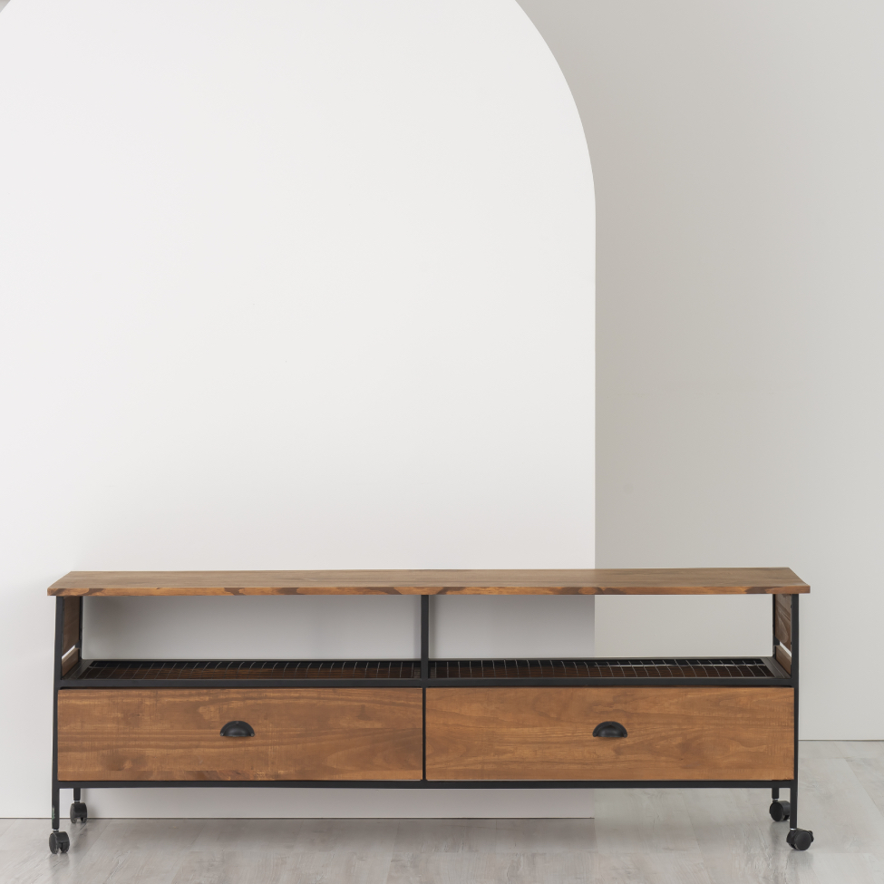 Rack Salvia Preto e Amêndoa Rustico 160 cm
